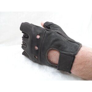 Mens Fingerless Leather Motorcycle Gloves XL Black Padded Palm